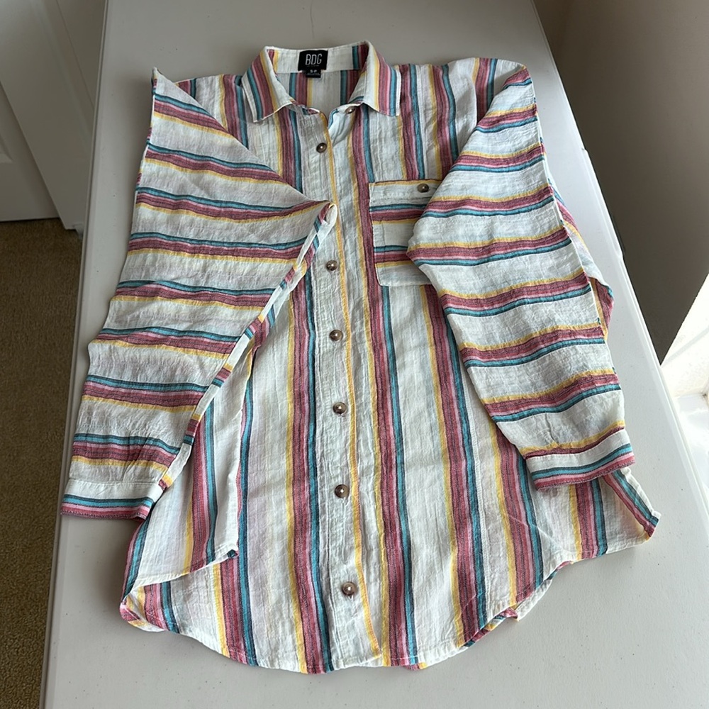 99% Cotton BDG Multicolor Striped women’s Shirt Size S/P - Picture 5 of 13